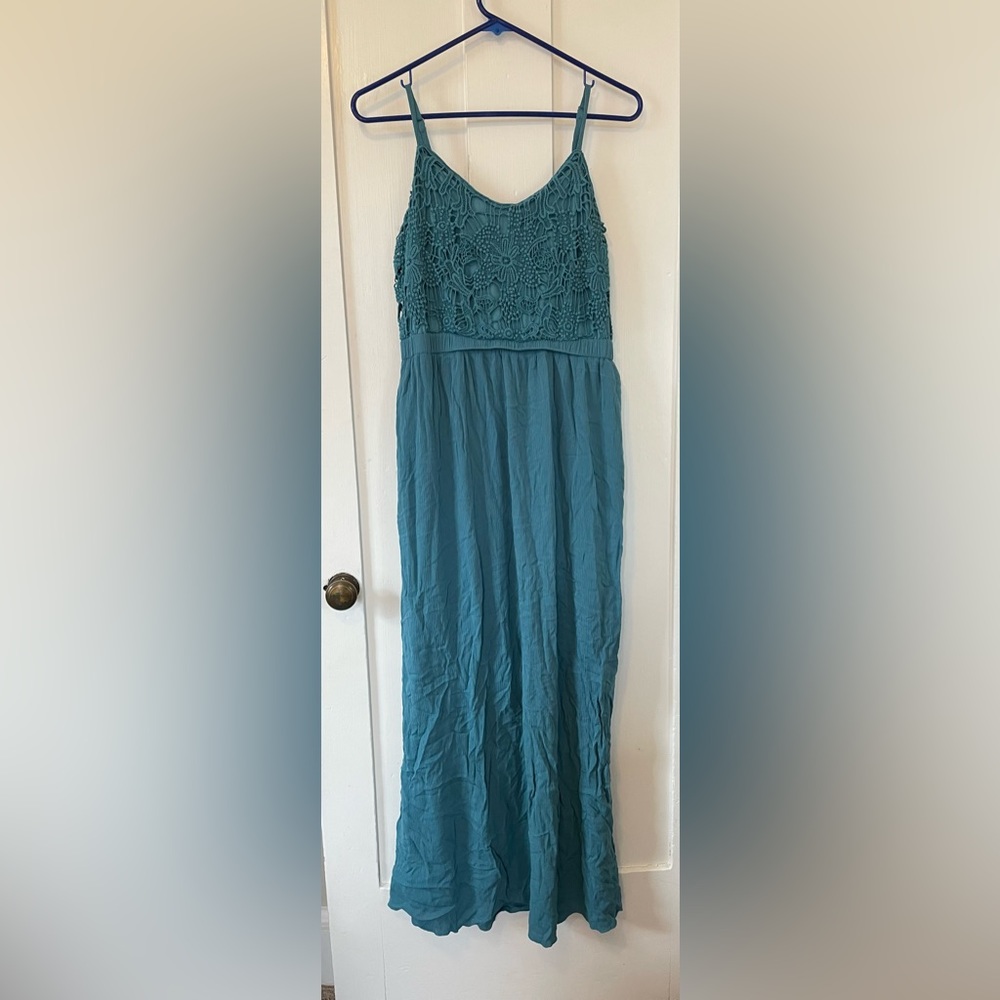 Floral Laced Aqua Maxi Dress